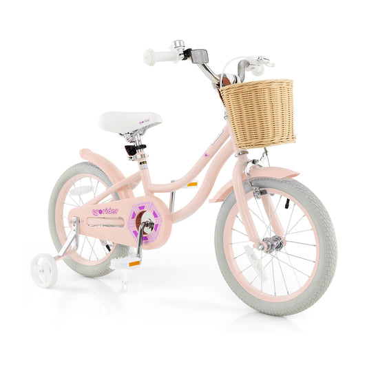 16-Inch Kids Bike with Training Wheels and Adjustable Handlebar Seat, Pink Kids Bike Pink at Gallery Canada