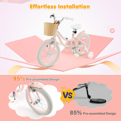 16-Inch Kids Bike with Training Wheels and Adjustable Handlebar Seat, Pink Kids Bike at Gallery Canada