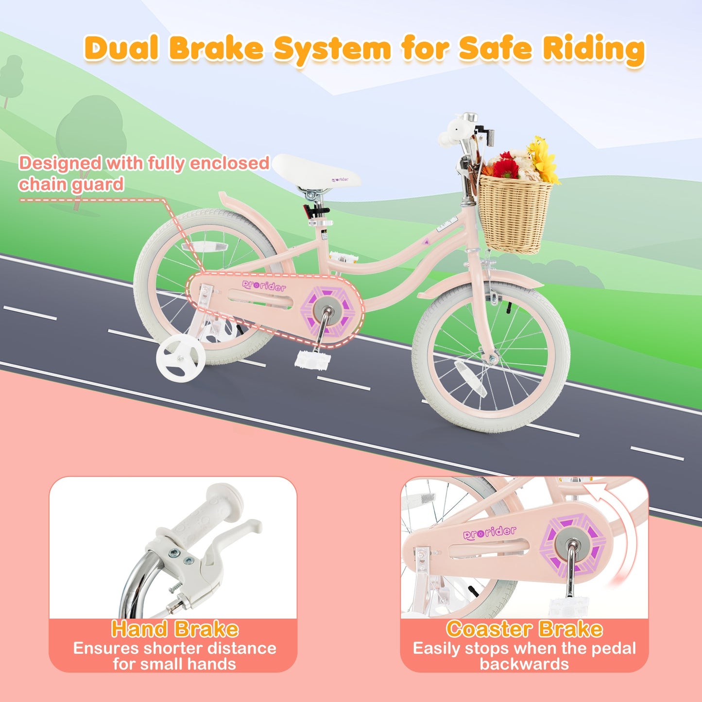 16-Inch Kids Bike with Training Wheels and Adjustable Handlebar Seat, Pink Kids Bike at Gallery Canada
