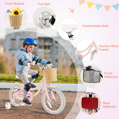 16-Inch Kids Bike with Training Wheels and Adjustable Handlebar Seat, Pink Kids Bike at Gallery Canada