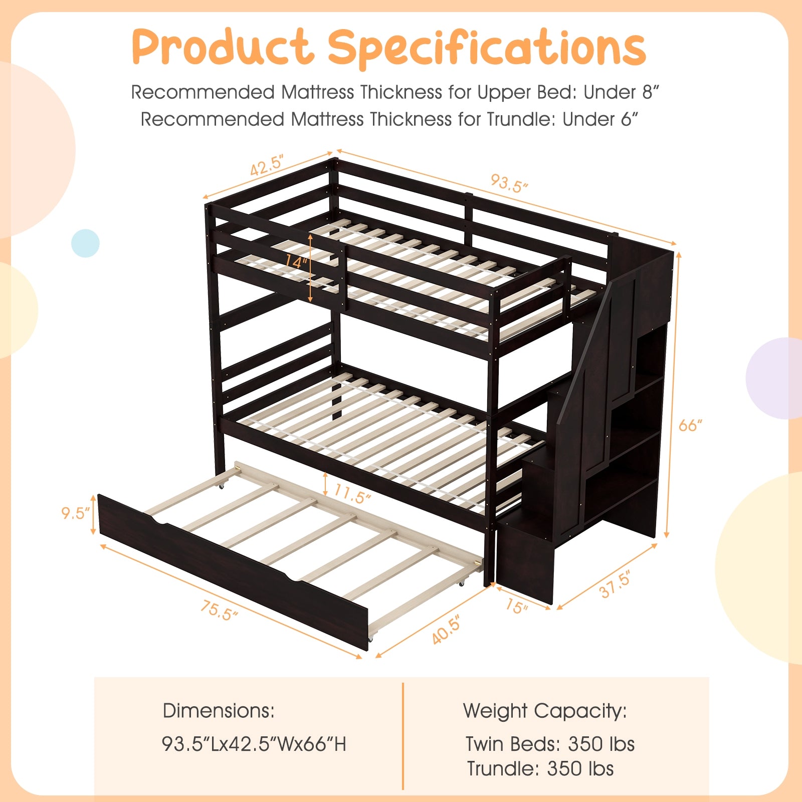 Home Wood Bunk Bed with Guard Rail and 4-step Storage Stairs No Box Spring Needed, Brown Bunk Bed Frame at Gallery Canada