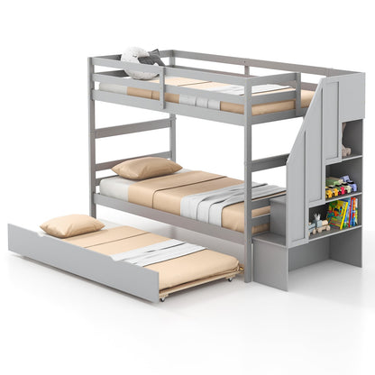 Wood Bunk Bed with Guard Rail, Storage Stairs, Gray Bunk Bed Frame at Gallery Canada