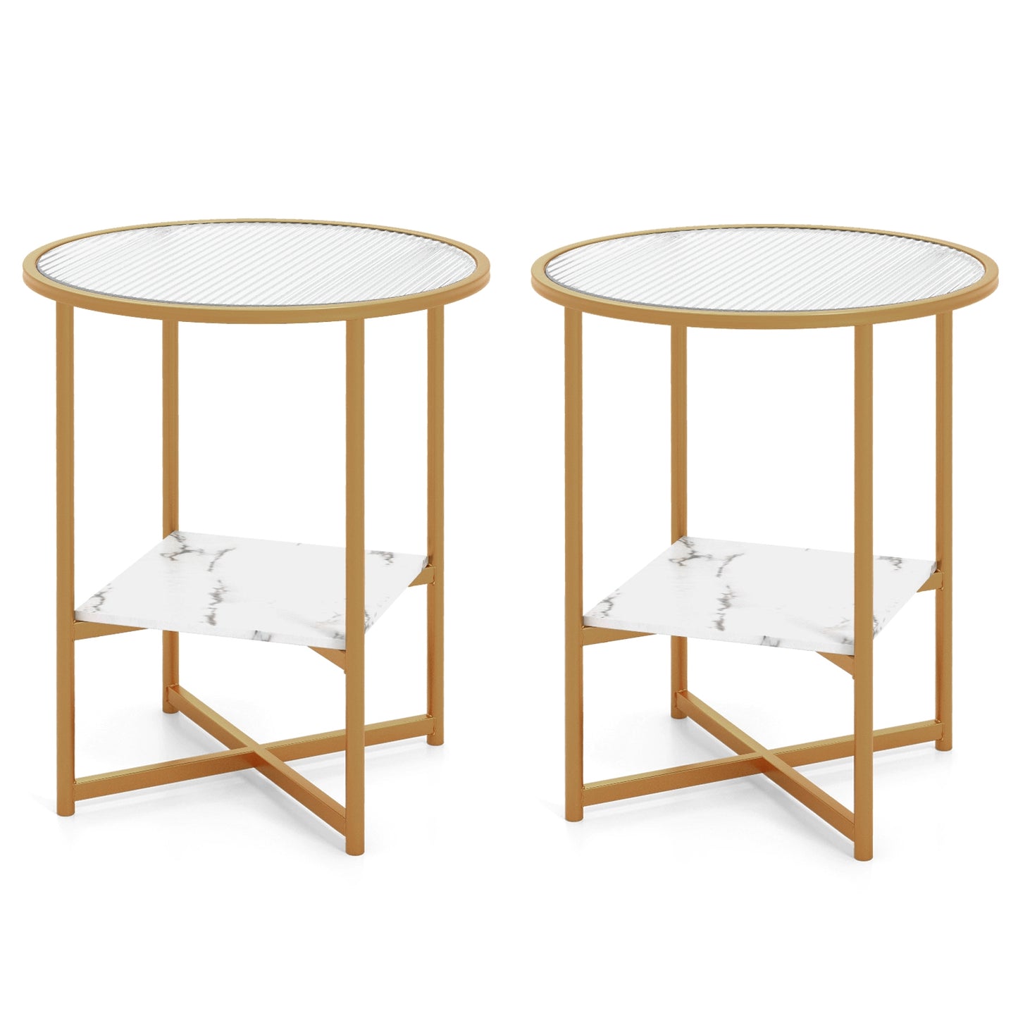 2-Tier Glass End Table Set of 2 with Faux Marble Storage Shelf, White End & Side Tables at Gallery Canada