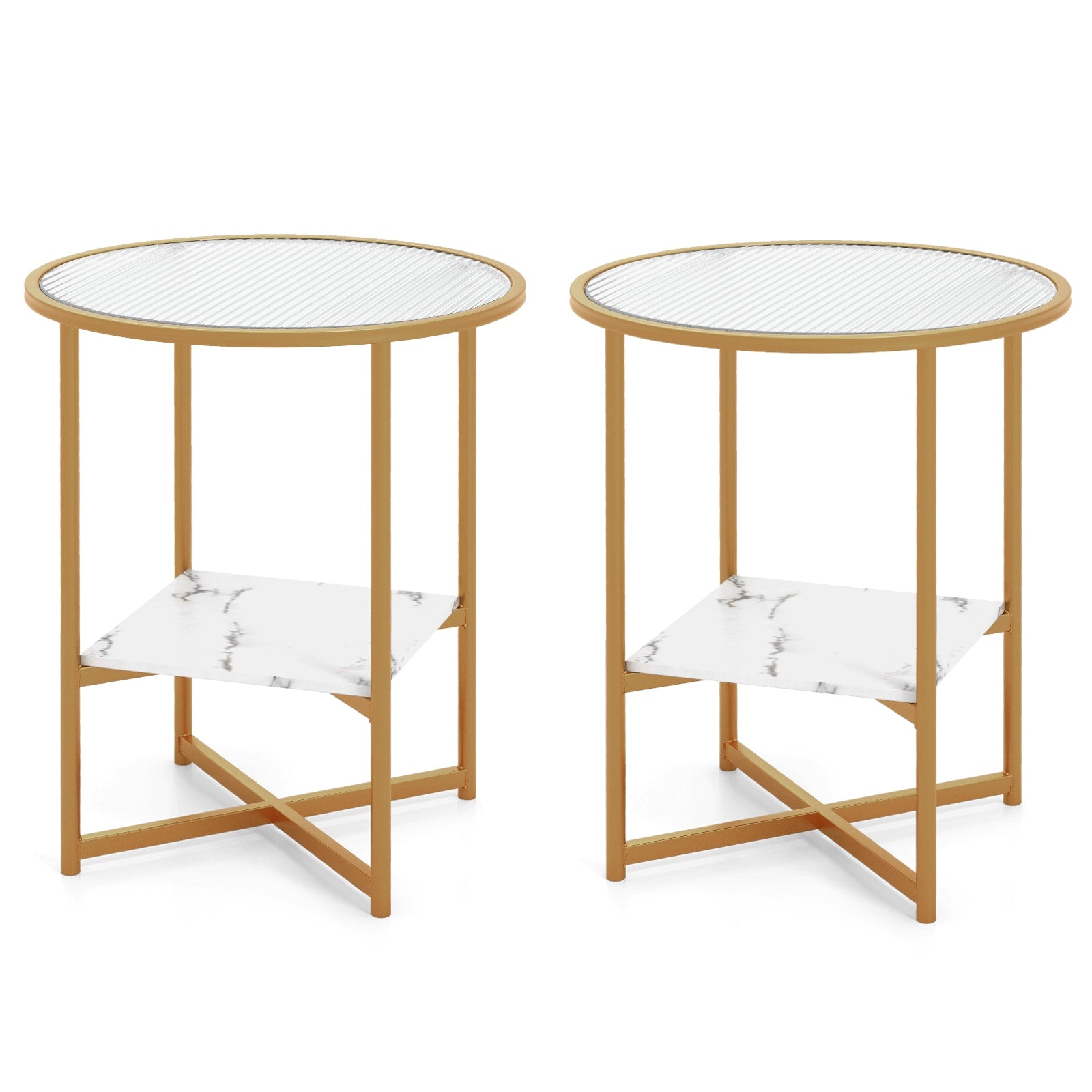 2-Tier Glass End Table Set of 2 with Faux Marble Storage Shelf, White End & Side Tables at Gallery Canada