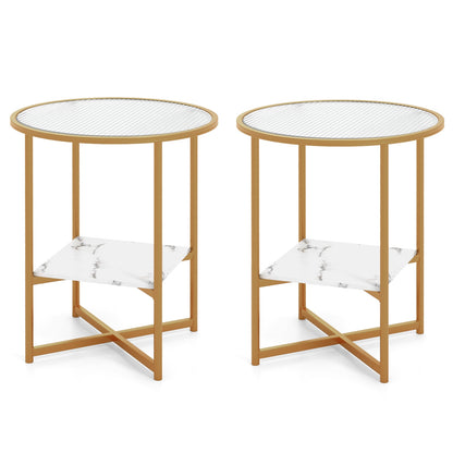 2-Tier Glass End Table Set of 2 with Faux Marble Storage Shelf, White End & Side Tables at Gallery Canada