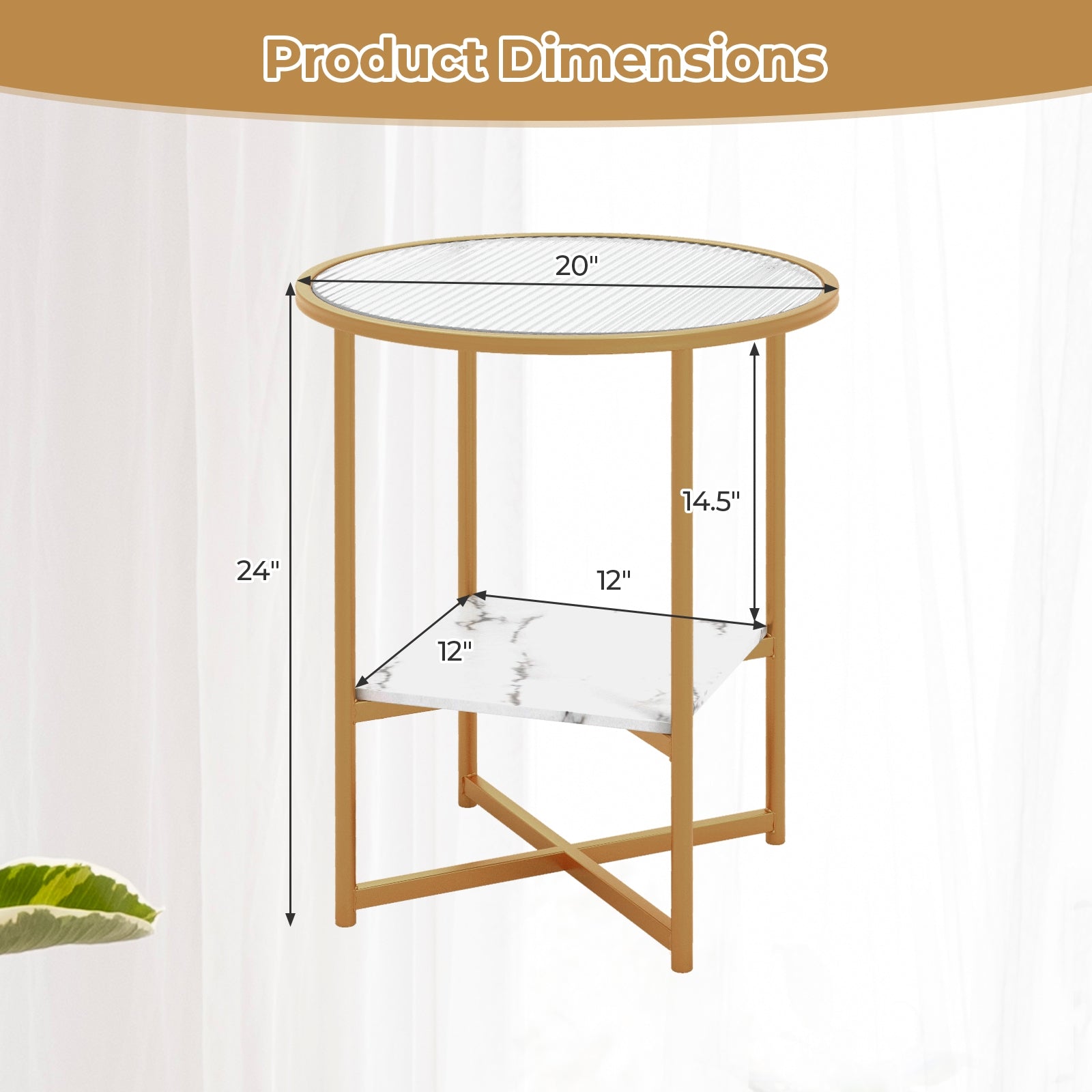 2-Tier Glass End Table Set of 2 with Faux Marble Storage Shelf, White End & Side Tables at Gallery Canada