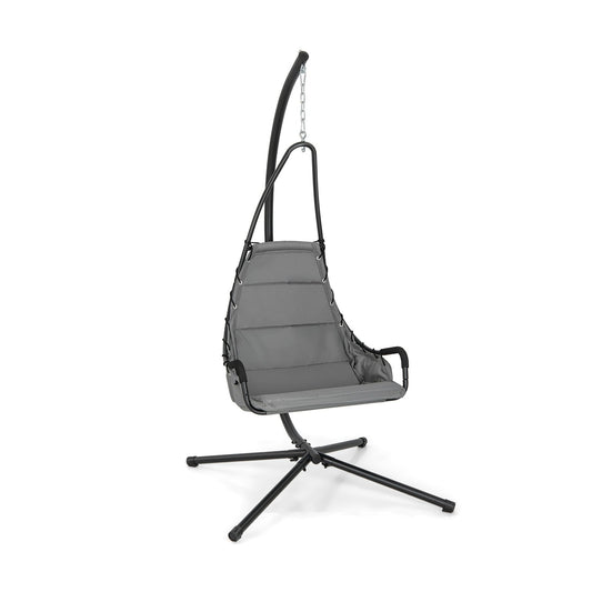 Hanging Chair with Stand and Extra Large Padded Seat, Gray - Gallery Canada