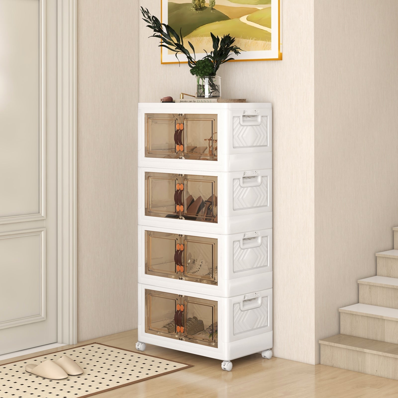 Stackable Storage Bins with Lockable Wheels-4 Pack, White Cabinets & Chests at Gallery Canada