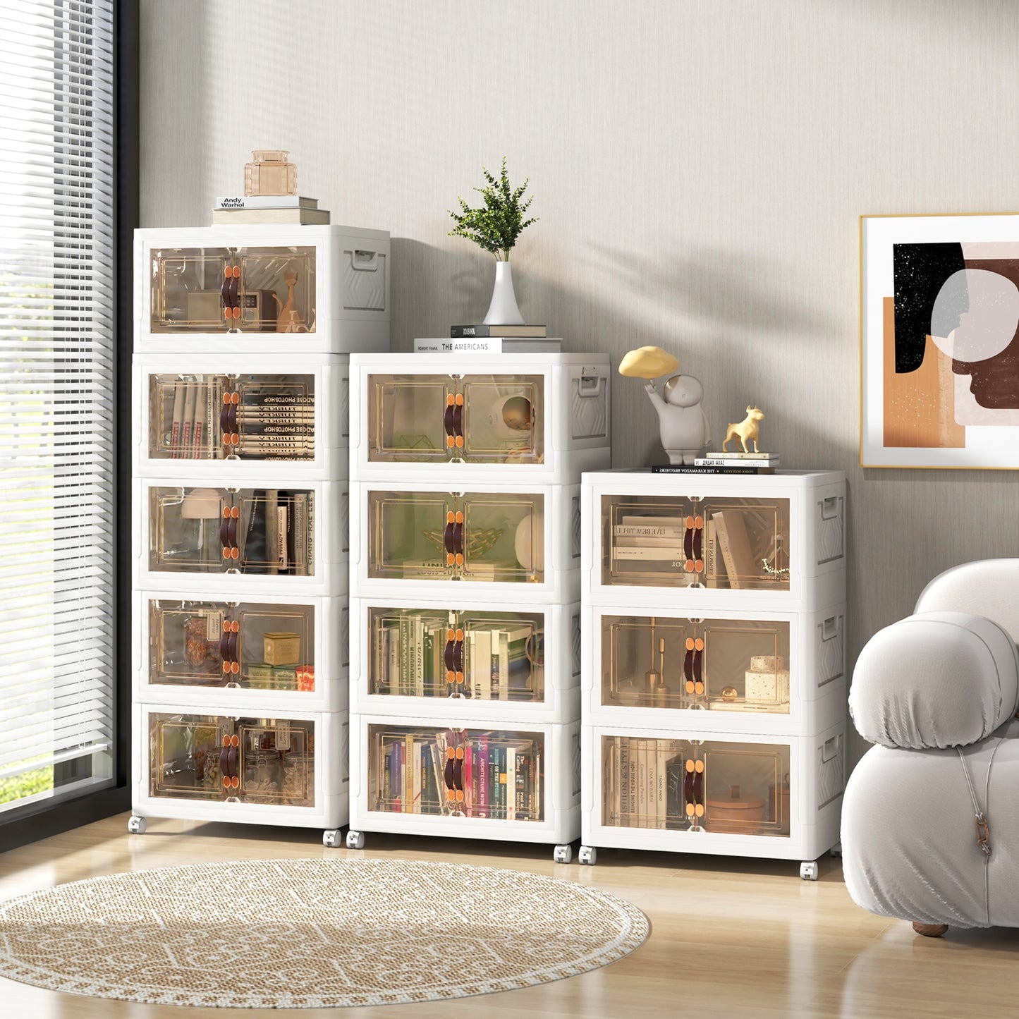 Stackable Storage Bins with Lockable Wheels-4 Pack, White Cabinets & Chests at Gallery Canada