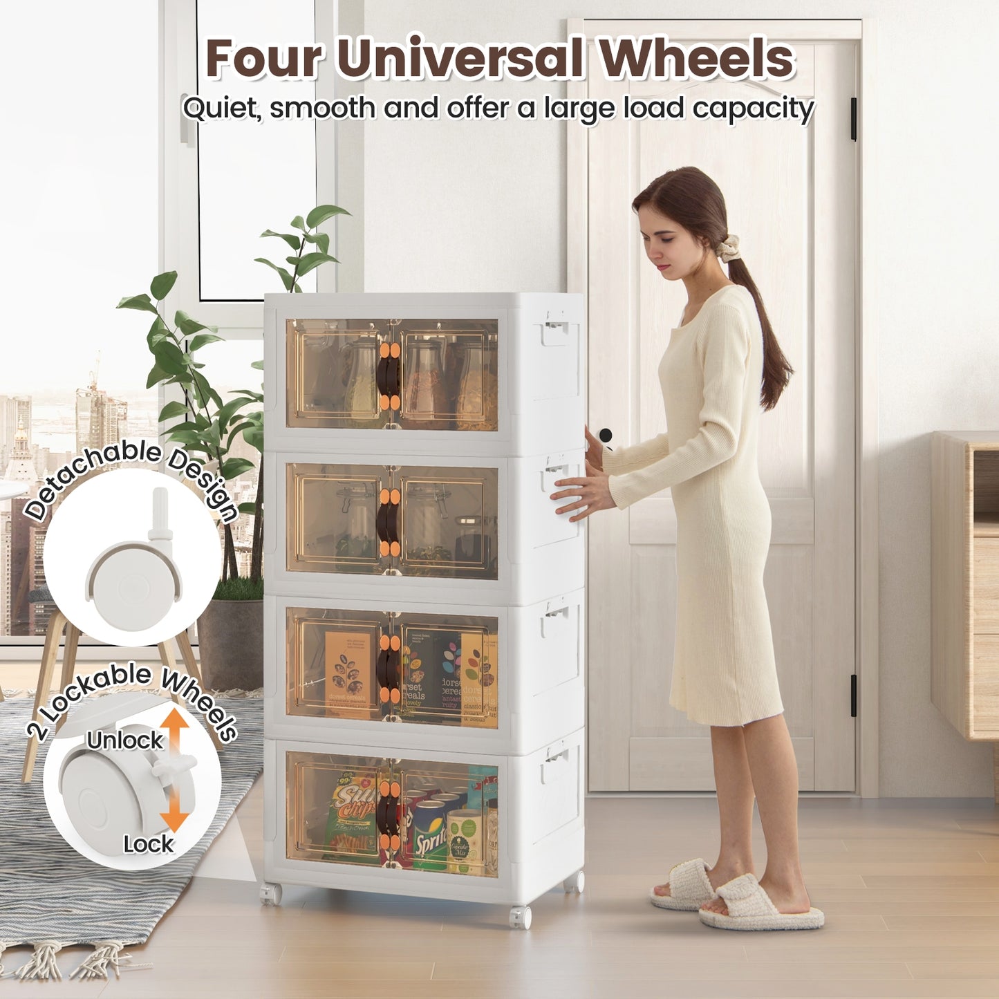 Stackable Storage Bins with Lockable Wheels-4 Pack, White Cabinets & Chests at Gallery Canada