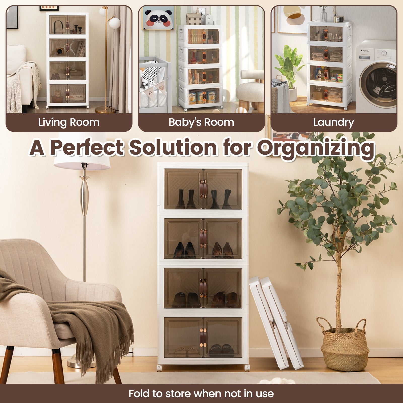 Stackable Storage Bins with Lockable Wheels-4 Pack, White Cabinets & Chests at Gallery Canada