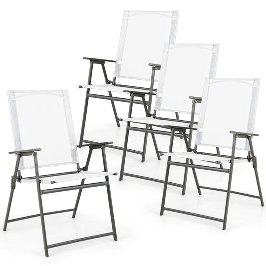 Patio Folding Chair Set, 4 Chairs, Rustproof Metal Frame, White Beach & Lawn Chairs White at Gallery Canada
