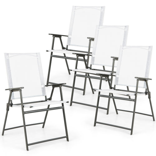 Patio Folding Chair Set, 4 Chairs, Rustproof Metal Frame, White