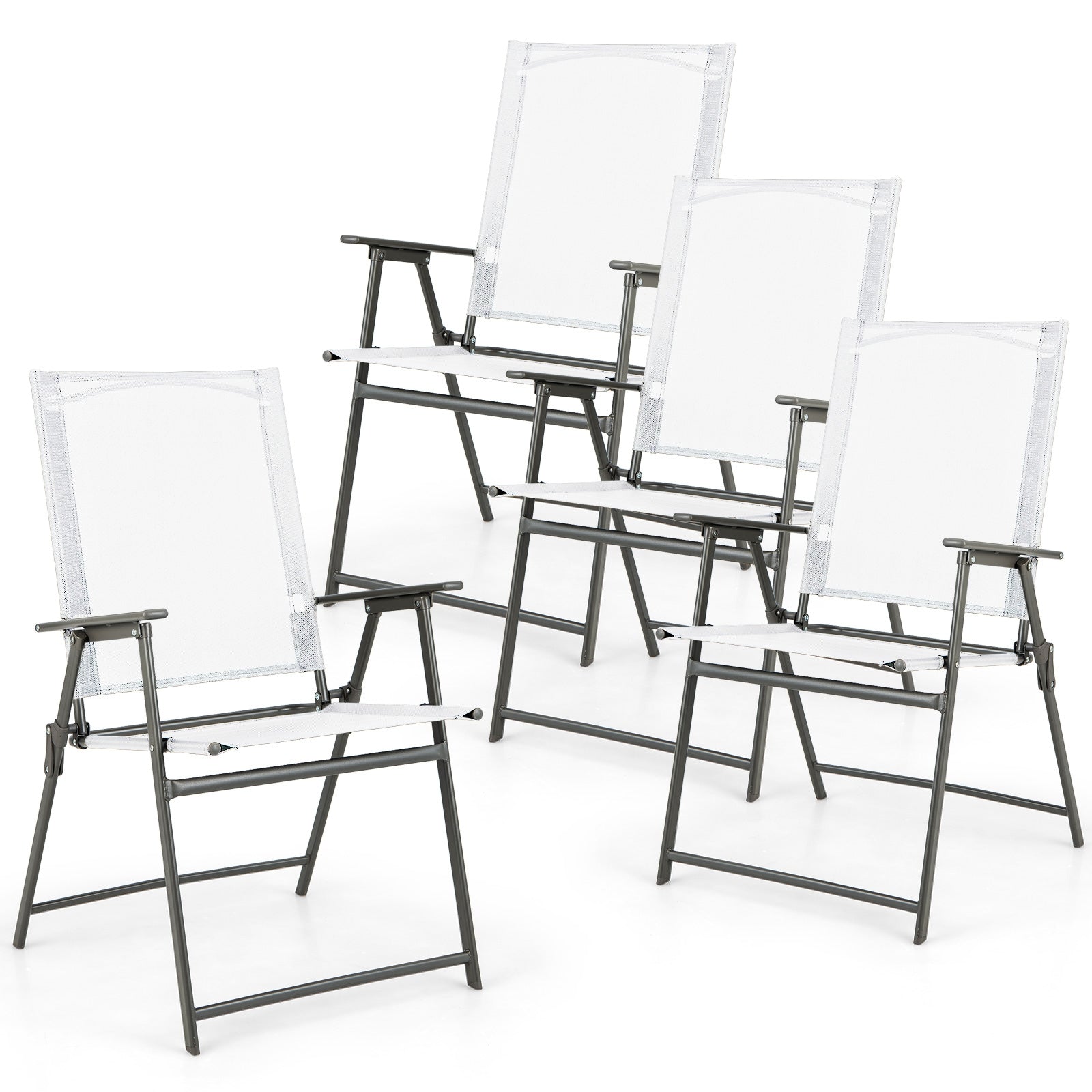Patio Folding Chair Set, 4 Chairs, Rustproof Metal Frame, White Beach & Lawn Chairs at Gallery Canada
