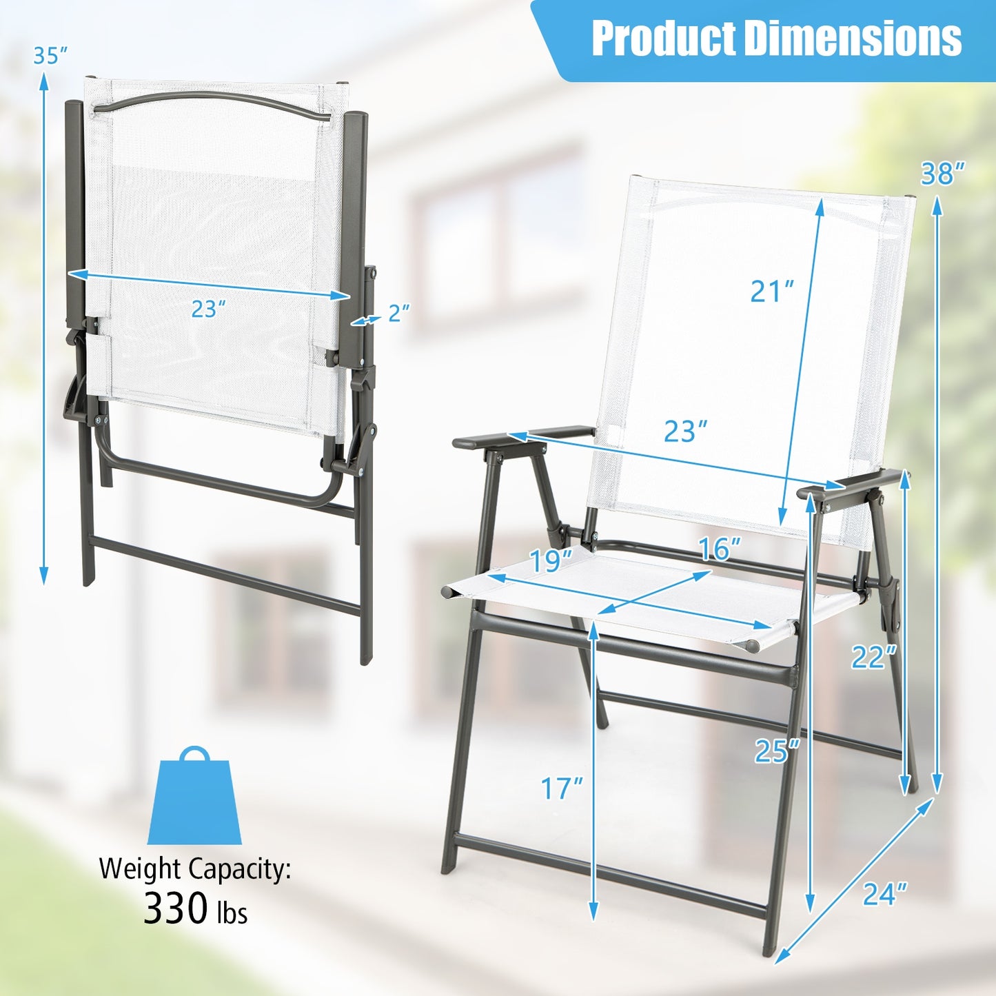 Set of 4 Patio Folding Chair Set with Rustproof Metal Frame, White Beach & Lawn Chairs at Gallery Canada