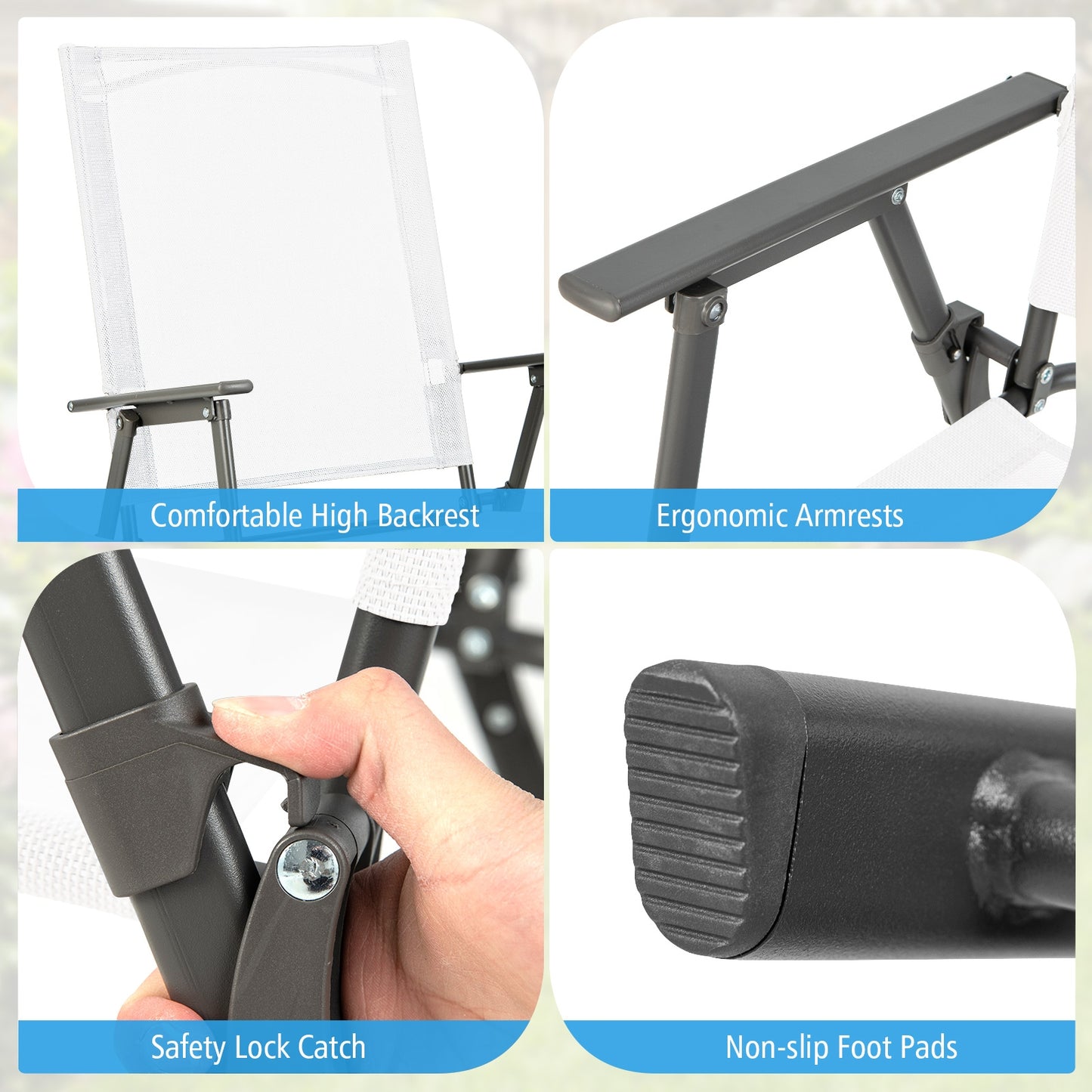 Set of 4 Patio Folding Chair Set with Rustproof Metal Frame, White Beach & Lawn Chairs at Gallery Canada