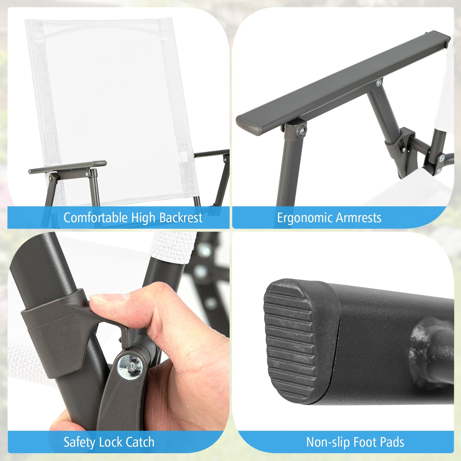 Set of 4 Patio Folding Chair Set with Rustproof Metal Frame, White Beach & Lawn Chairs at Gallery Canada