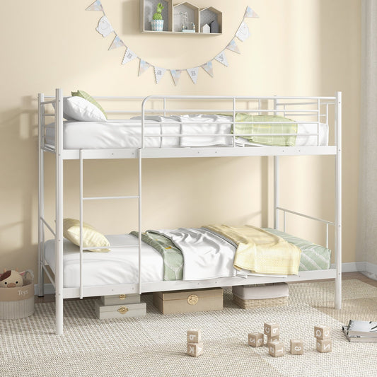 Metal Bunk Bed with Ladder and Full-length Guardrails, White - Gallery Canada