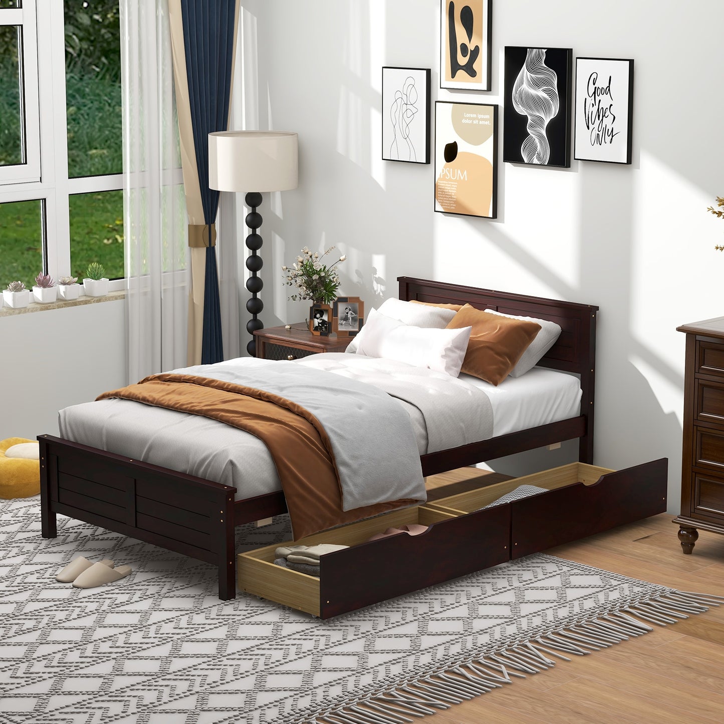Twin Size Bed Frame with Storage Drawers, Espresso Trundle Bed Frame at Gallery Canada