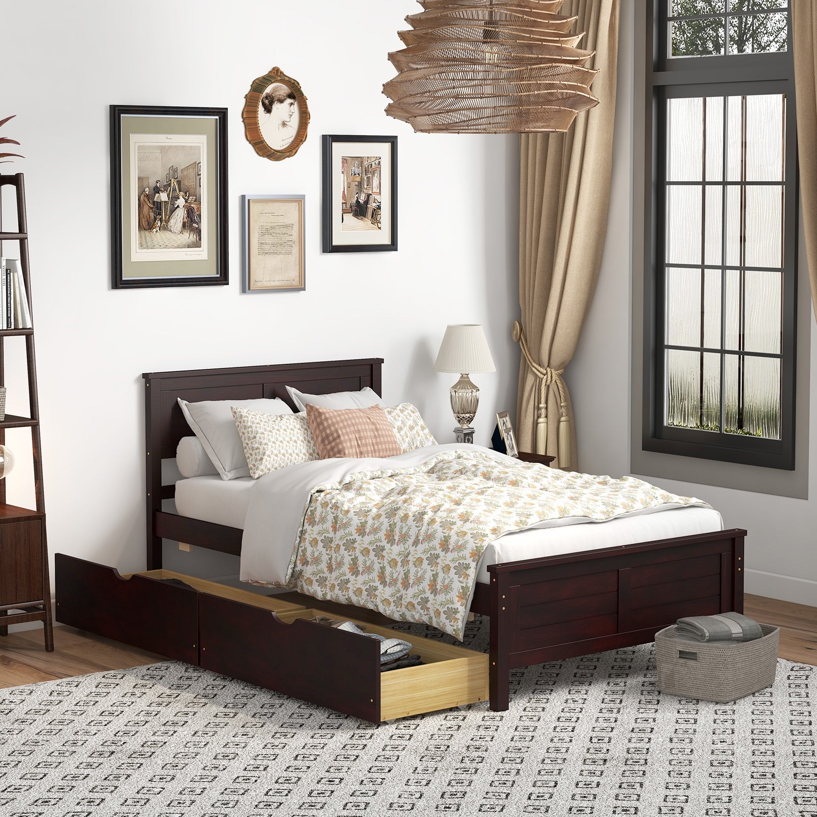 Twin Size Bed Frame with Storage Drawers, Espresso Trundle Bed Frame at Gallery Canada