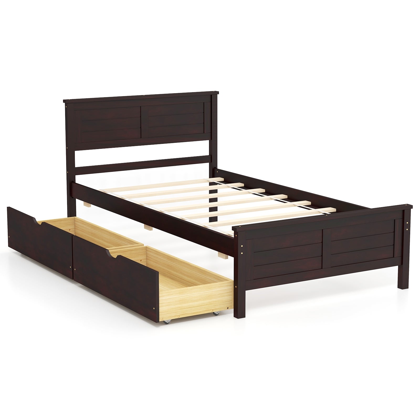 Twin Size Bed Frame with Storage Drawers, Espresso Trundle Bed Frame at Gallery Canada