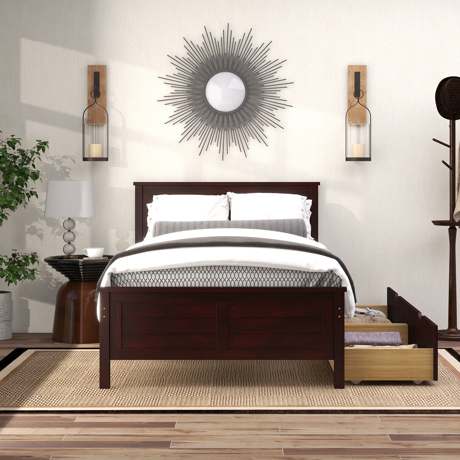 Twin Size Bed Frame with Storage Drawers, Espresso Trundle Bed Frame at Gallery Canada