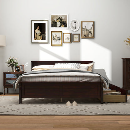 Full Size Bed Frame with Storage Drawers and Solid Wood Headboard, Espresso Simple Bed Frame at Gallery Canada