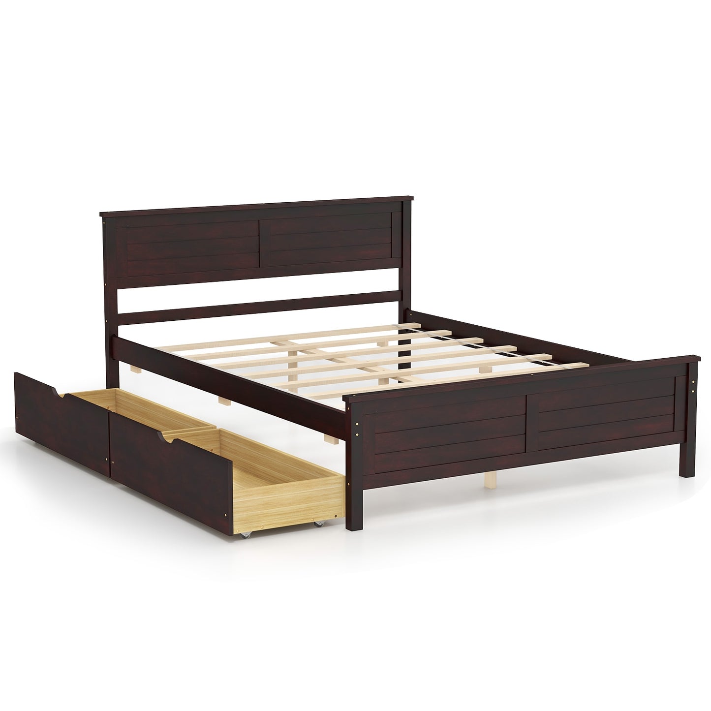 Full Size Bed Frame With Storage Drawers, Solid Wood Headboard, Espresso Simple Bed Frame at Gallery Canada