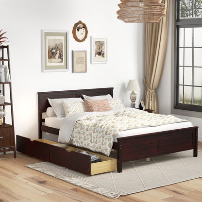 Full Size Bed Frame with Storage Drawers and Solid Wood Headboard, Espresso Simple Bed Frame at Gallery Canada