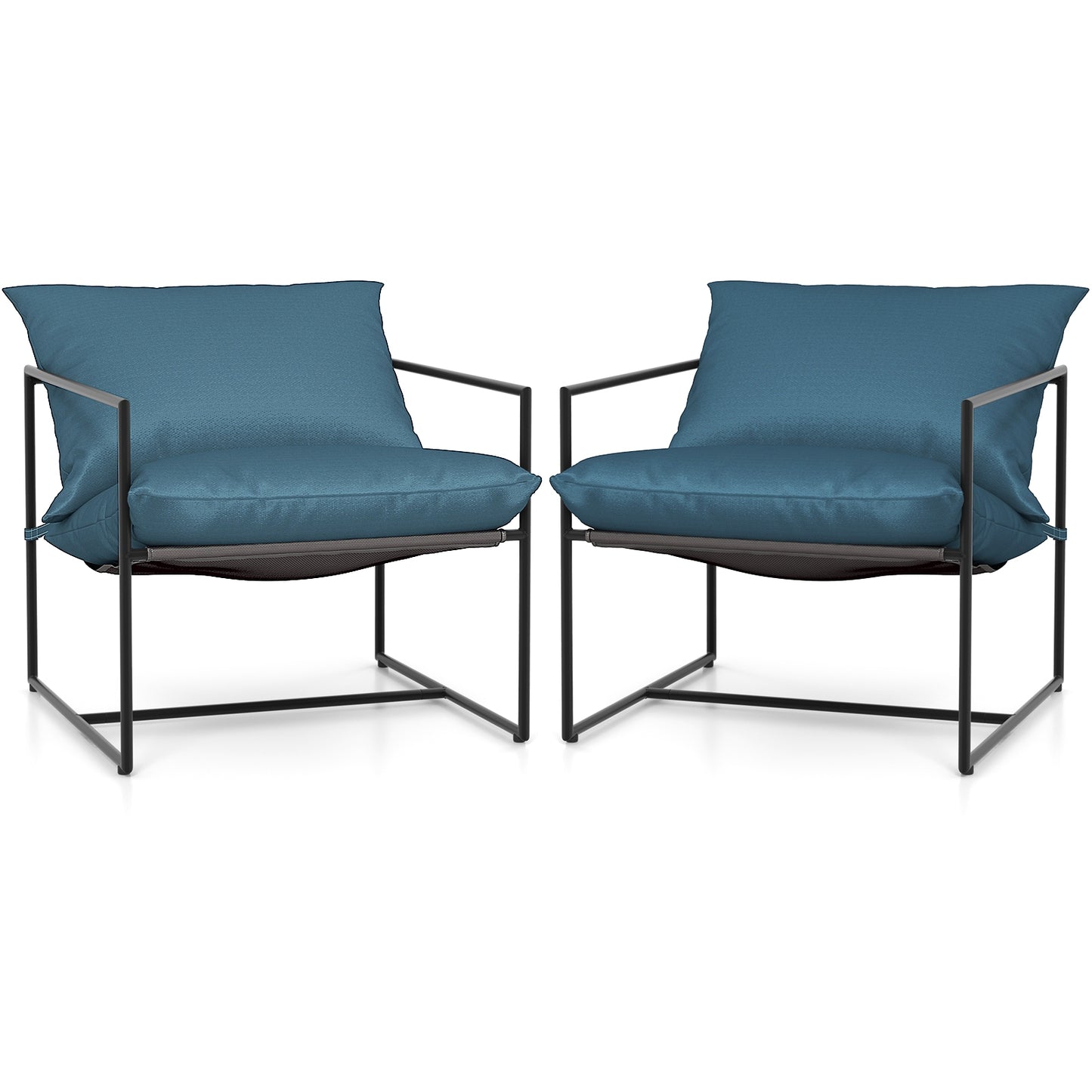2 Sling Accent Chairs, Indoor Outdoor Weatherproof Fabric, Navy Patio Dining Chairs at Gallery Canada