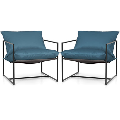 2 Sling Accent Chairs, Indoor Outdoor Weatherproof Fabric, Navy Patio Dining Chairs at Gallery Canada