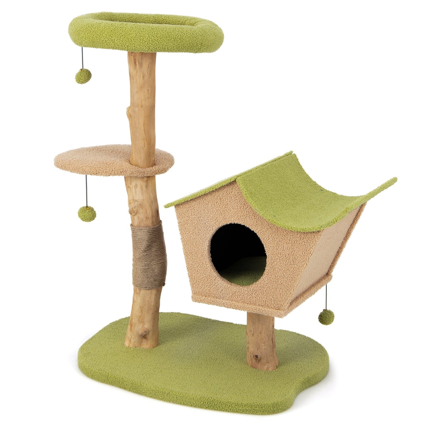 Arbre à chat en bois de 43 pouces, perchoir supérieur rembourré, vert