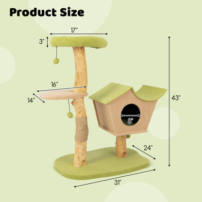43 Inch Wooden Cat Tree with Padded Top Perch, Green Cat Trees Condos & Scratchers at Gallery Canada