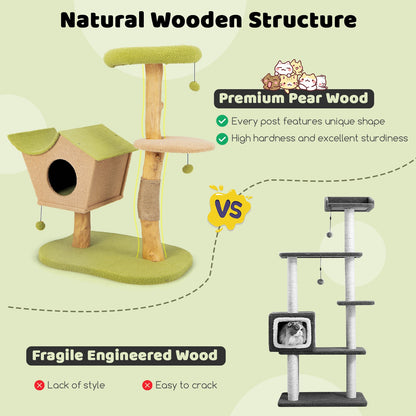 43 Inch Wooden Cat Tree with Padded Top Perch, Green Cat Trees Condos & Scratchers at Gallery Canada