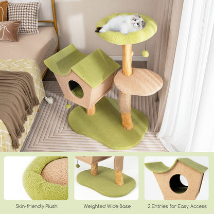 43 Inch Wooden Cat Tree with Padded Top Perch, Green Cat Trees Condos & Scratchers at Gallery Canada