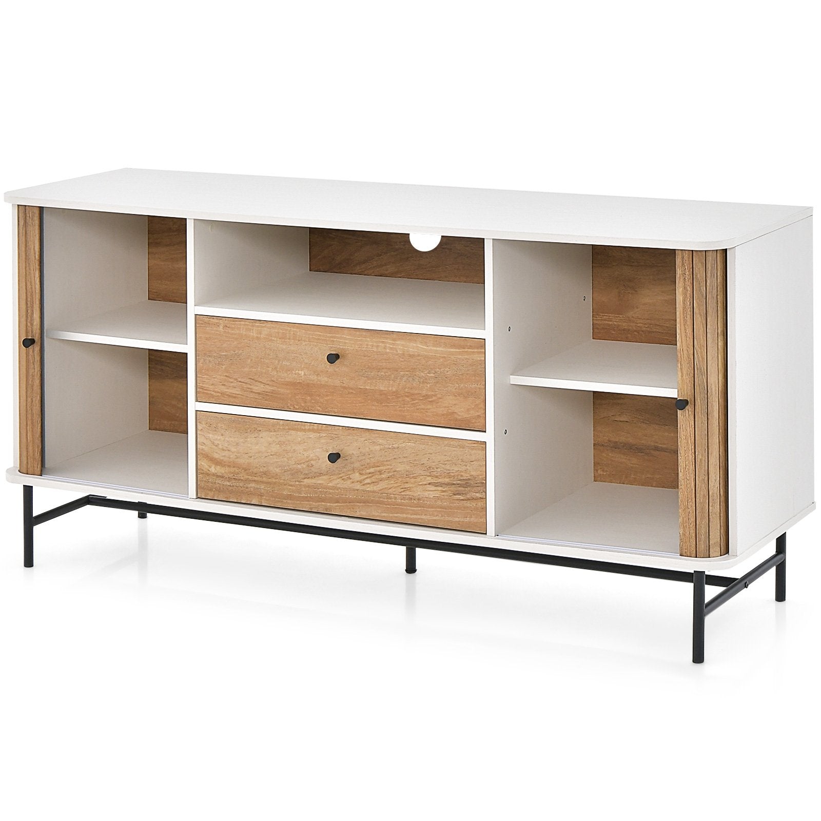 Mid Century Modern Buffet Sideboard with Sliding Tambour Doors and 2 Storage Drawers, White at Gallery Canada
