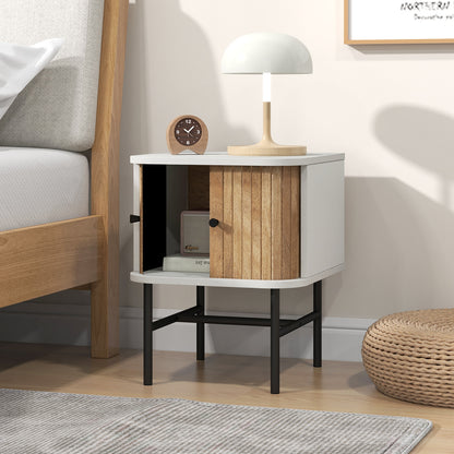 Mid-century Modern Nightstand with Sliding Doors and Storage Cabinet, White Nightstands at Gallery Canada