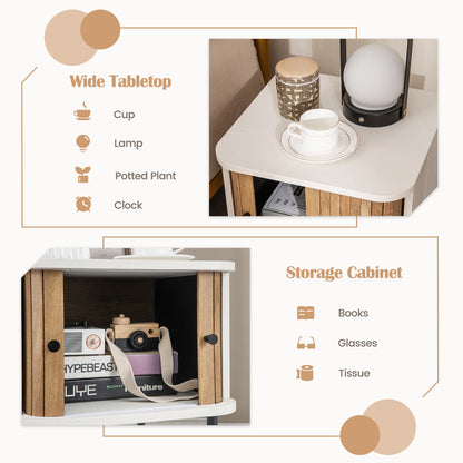 Mid-century Modern Nightstand with Sliding Doors and Storage Cabinet, White Nightstands at Gallery Canada