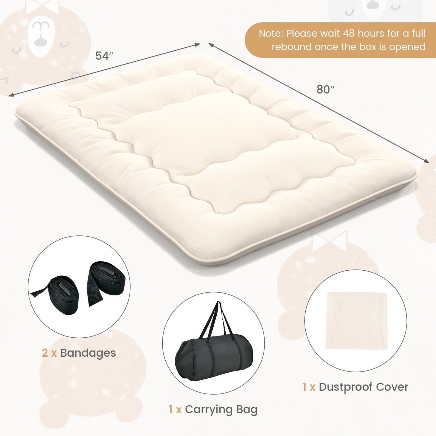 Queen/King/Twin/Full Futon Mattress Floor Sleeping Pad with Washable Cover Beige-Full Size, Beige
