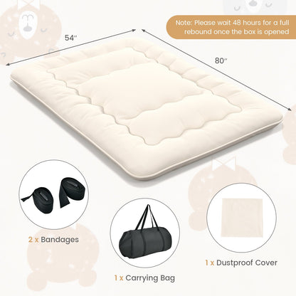 Queen/King/Twin/Full Futon Mattress Floor Sleeping Pad with Washable Cover Beige-Full Size, Beige