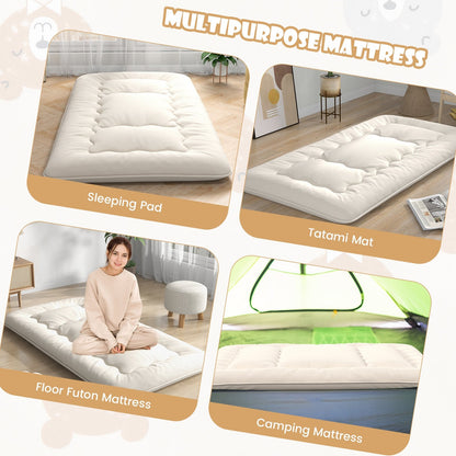 Queen/King/Twin/Full Futon Mattress Floor Sleeping Pad with Washable Cover Beige-Twin Size, Beige