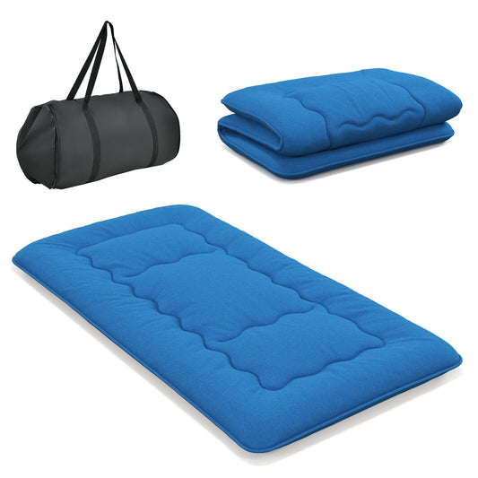 Foldable Futon Mattress with Washable Cover and Carry Bag for Camping Blue-Twin Size, Blue