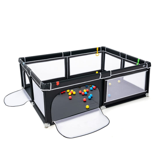 81 x 59 Inch Portable Baby Playpen with Ocean Balls and Handlebars, Black - Gallery Canada