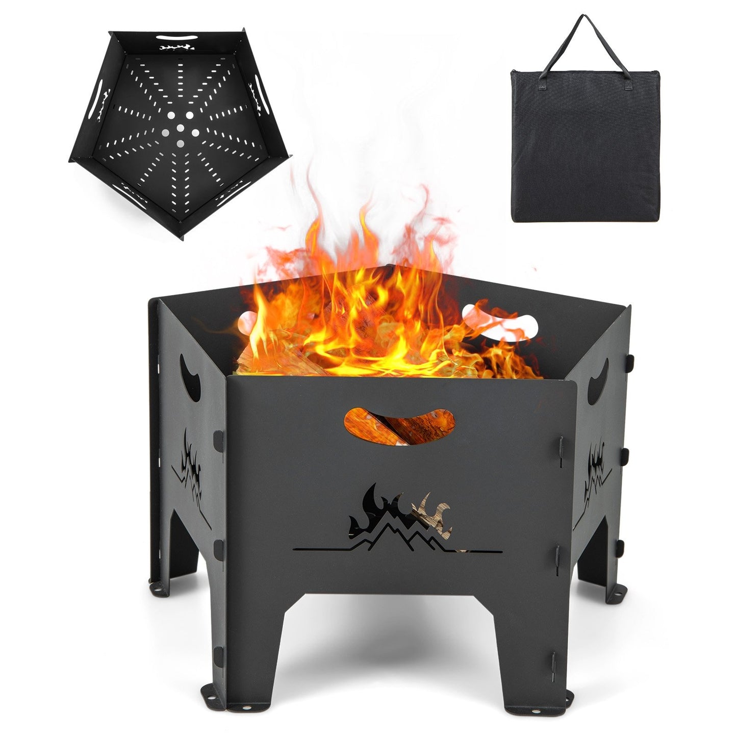 19 Inches Collapsible Portable Plug Fire Pit with Storage Bag, Black Fire Pits Black at Gallery Canada