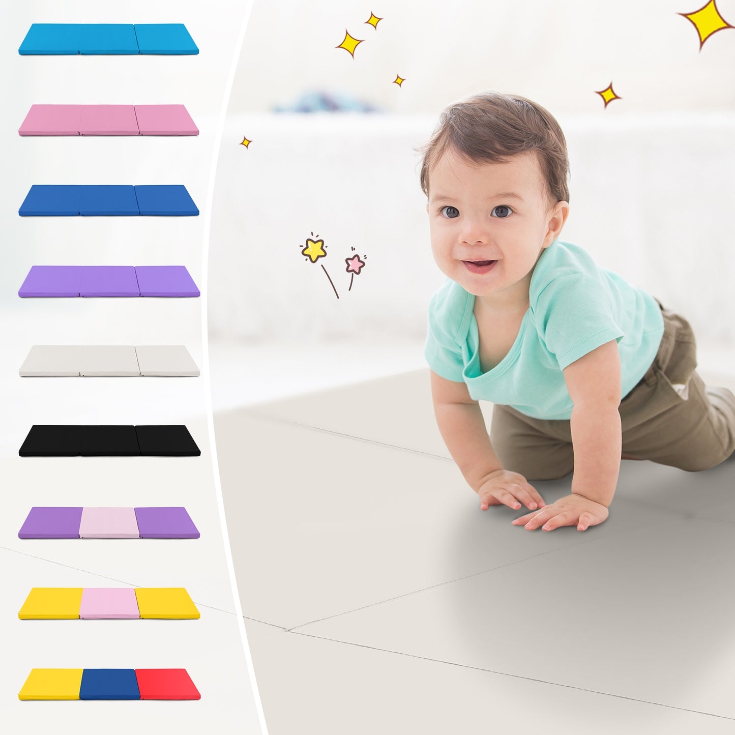 6 x 2 FT Tri-Fold Gym Mat with Handles and Removable Zippered Cover, Light Gray Yoga & Gym Mats at Gallery Canada