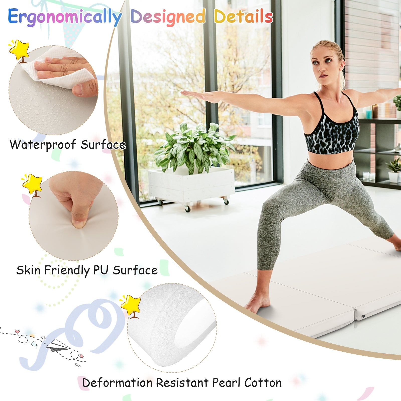 6 x 2 FT Tri-Fold Gym Mat with Handles and Removable Zippered Cover, Light Gray Yoga & Gym Mats at Gallery Canada