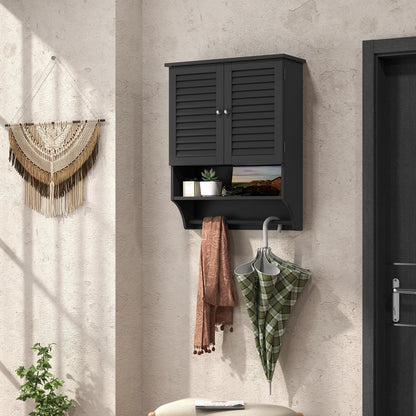 2-Doors Bathroom Wall-Mounted Medicine Cabinet with Towel Bar, Black Wall Cabinets at Gallery Canada
