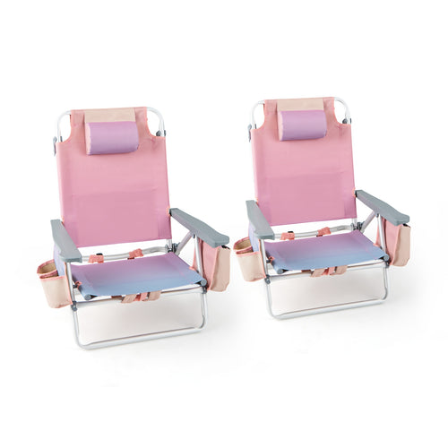 Folding Backpack Beach Chair With Pillow, Pink