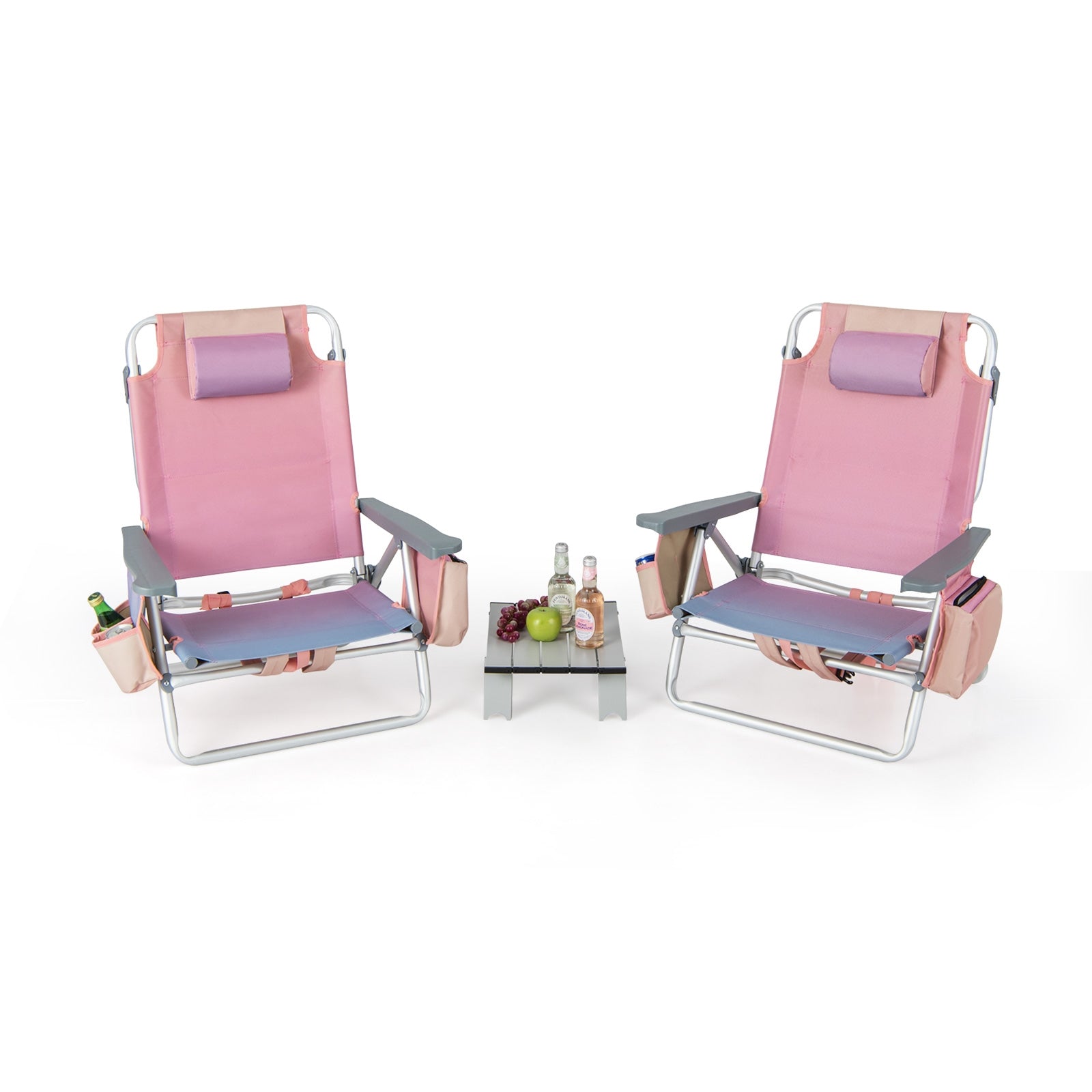 2 Packs 5-Position Outdoor Folding Backpack Beach Table Chair Reclining Chair Set, Light Pink Beach & Lawn Chairs at Gallery Canada