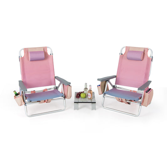 2 Pack 5-Position Folding Backpack Beach Table Chair Set, Light Pink Beach & Lawn Chairs Light Pink at Gallery Canada